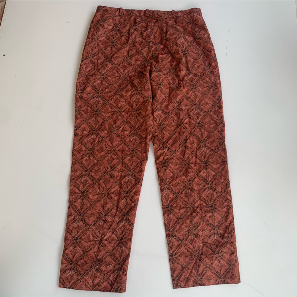 Peruvian Connection Womens 16 High Rise Cotton Pants Rust Aztec Pattern Wide Leg - Picture 2 of 8